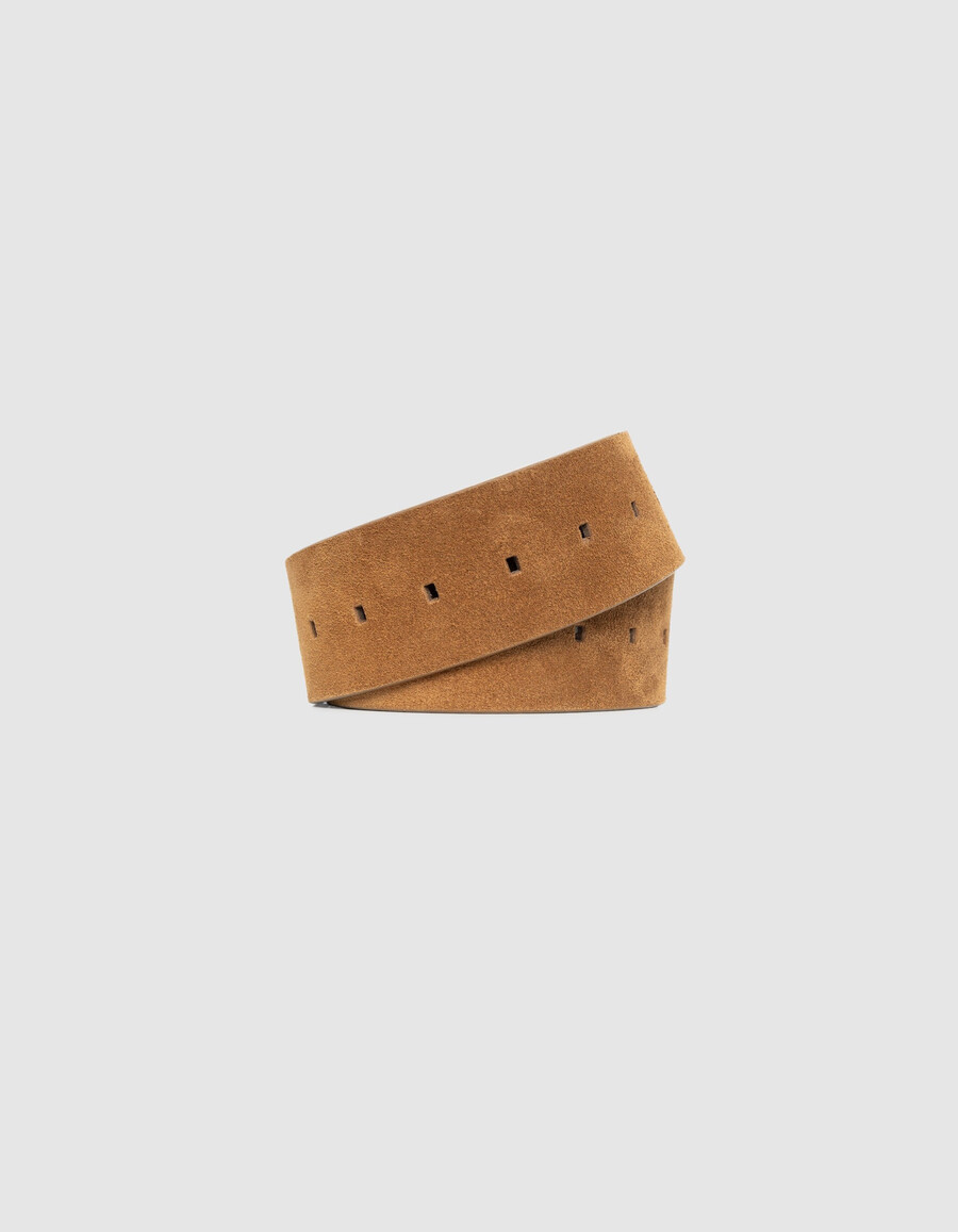 cintura larga in pelle scamosciata beige da donna