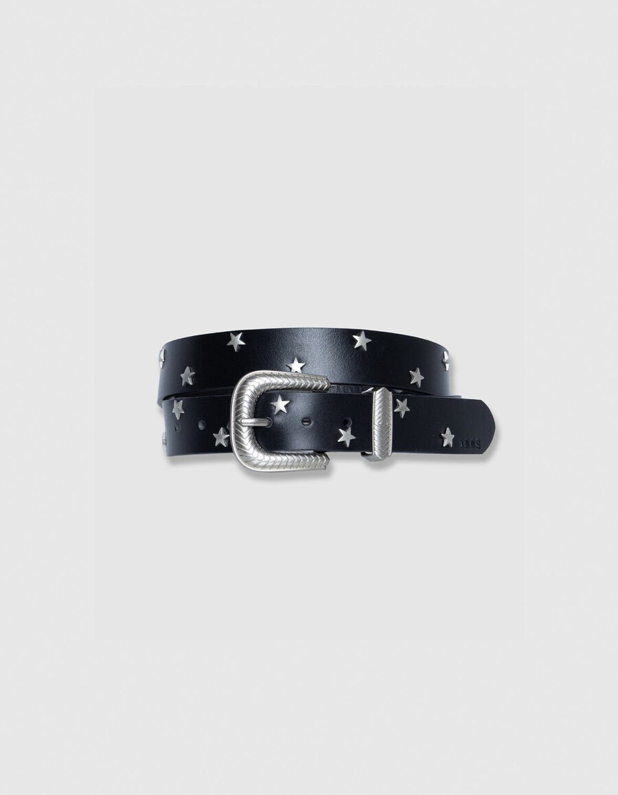 cintura da donna in pelle nera con borchie a stella