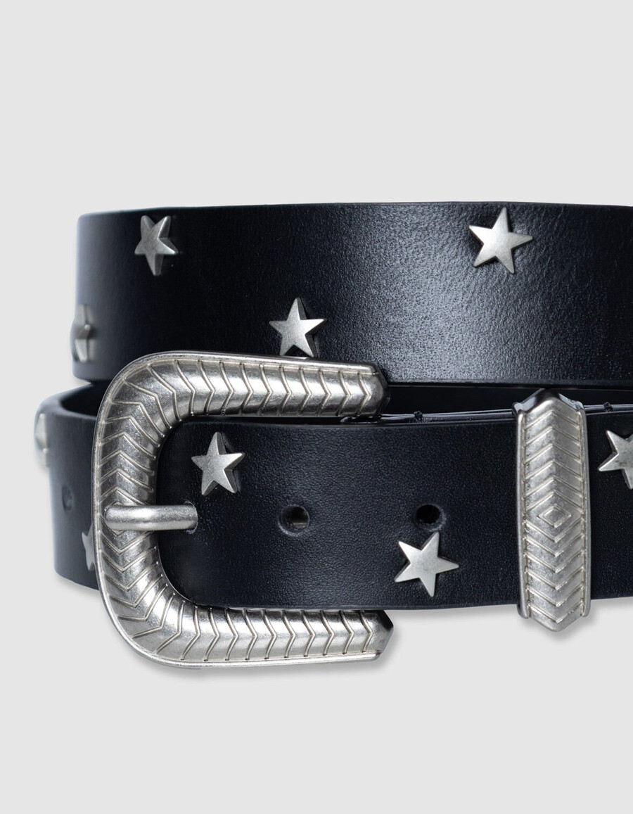 cintura da donna in pelle nera con borchie a stella