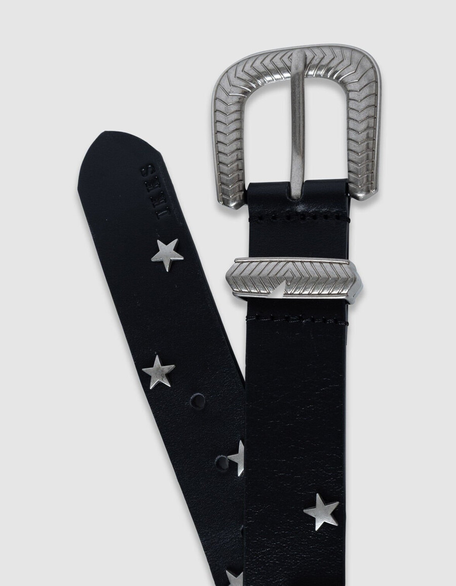 cintura da donna in pelle nera con borchie a stella