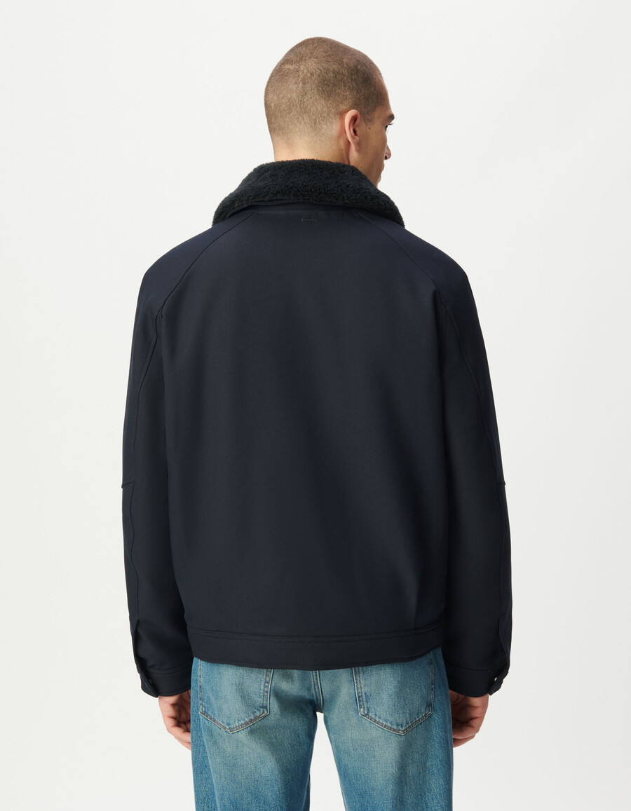 giacca corta da uomo in stile aviatore blu navy con colletto staccabile