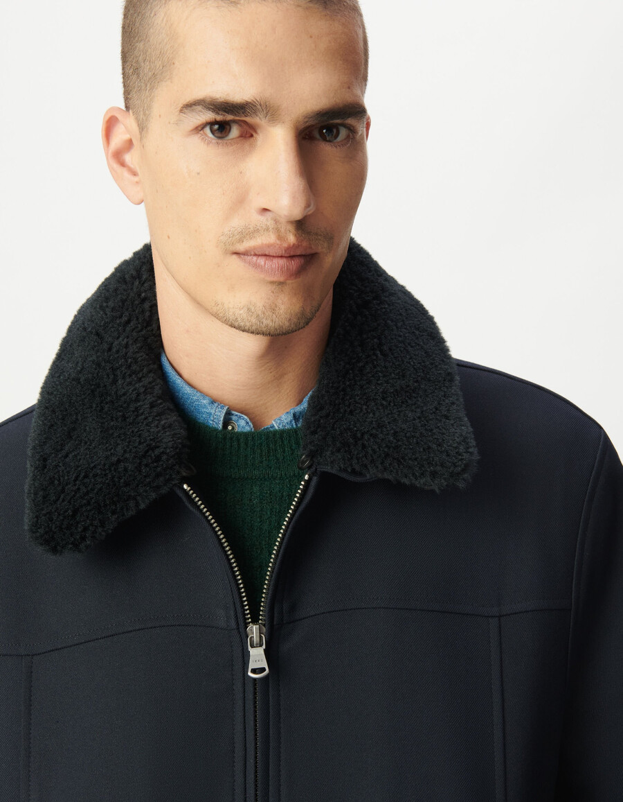 giacca corta da uomo in stile aviatore blu navy con colletto staccabile