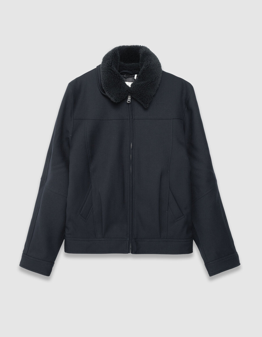 giacca corta da uomo in stile aviatore blu navy con colletto staccabile