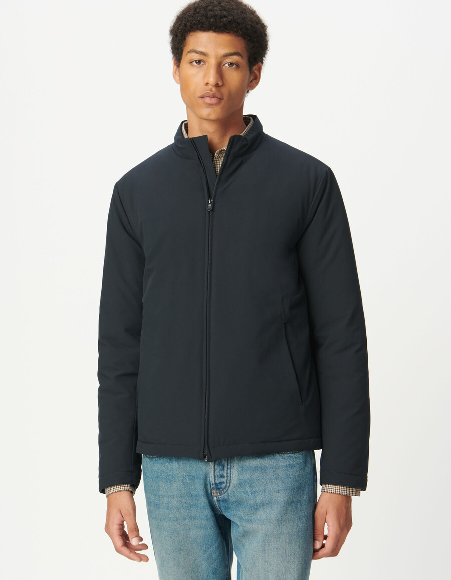 giacca leggera imbottita con collo alto blu navy da uomo