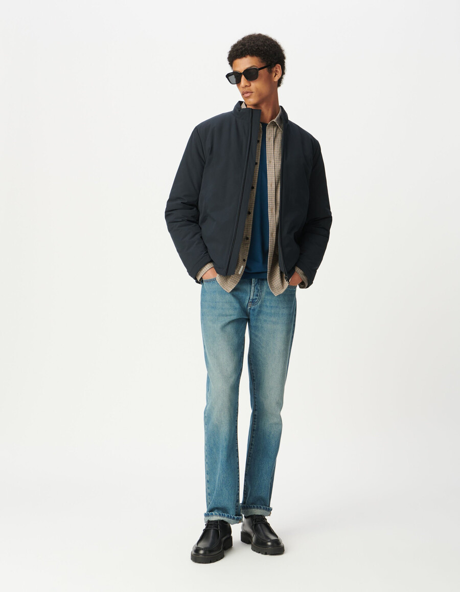 giacca leggera imbottita con collo alto blu navy da uomo
