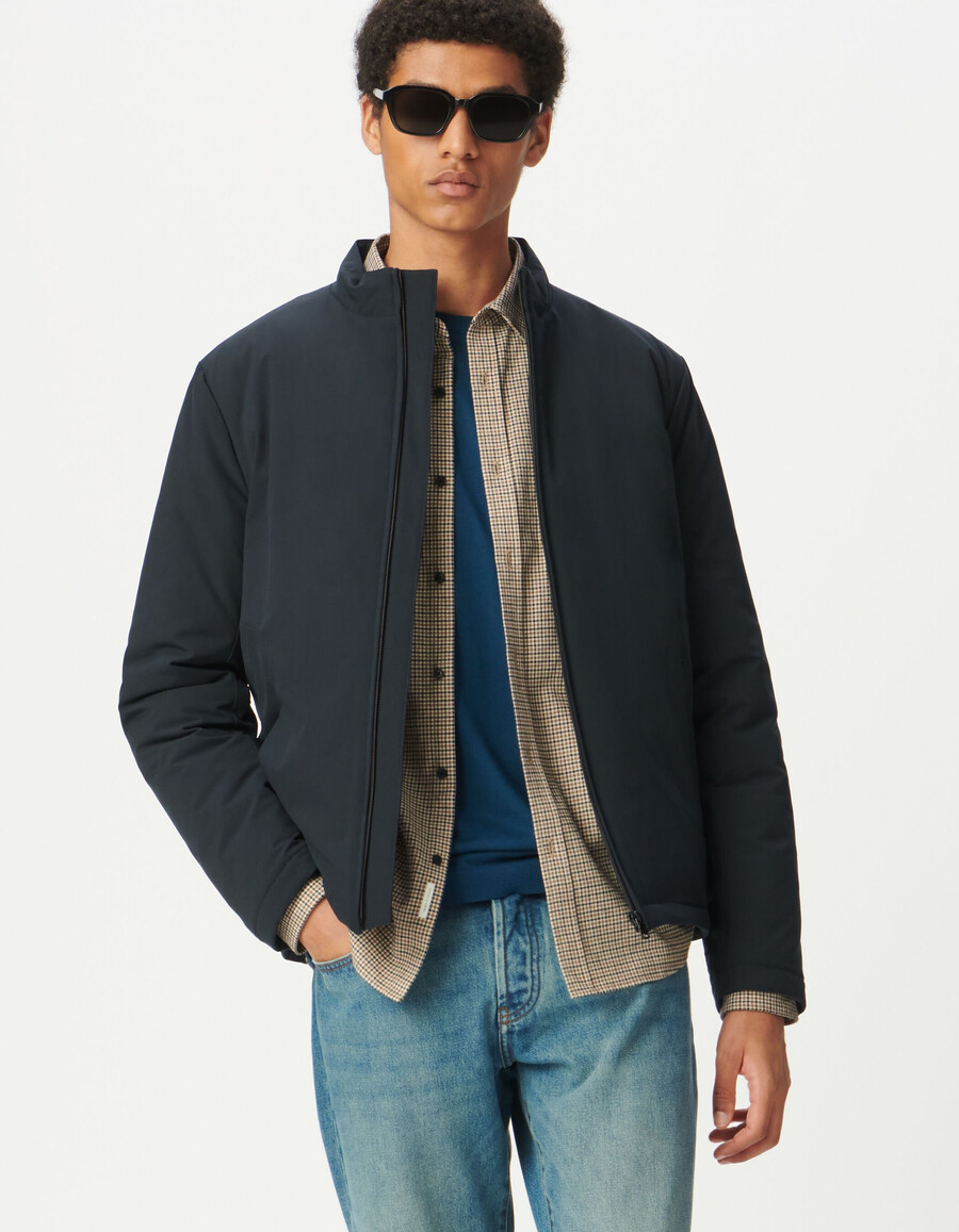 giacca leggera imbottita con collo alto blu navy da uomo