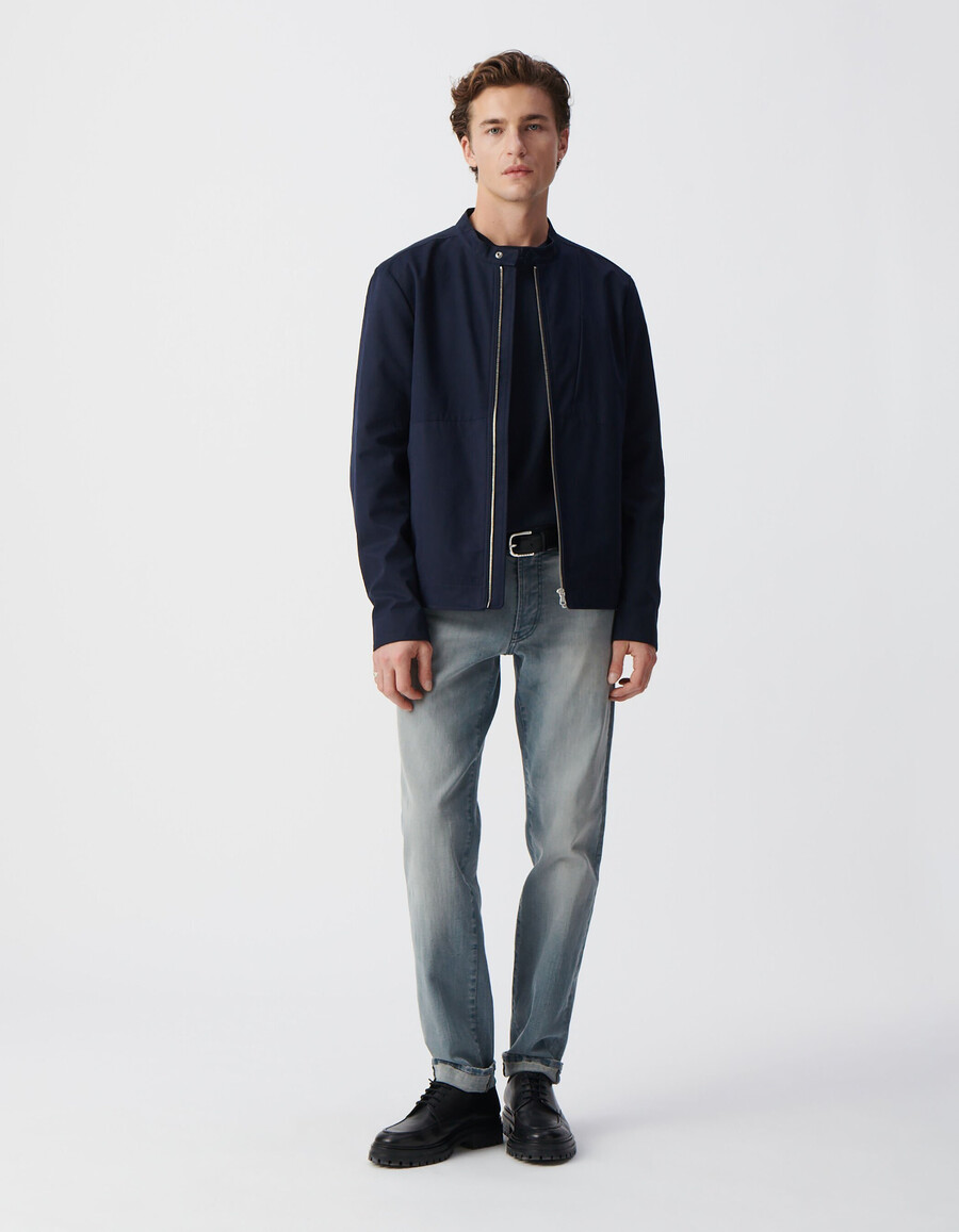 giacca da uomo con colletto con bottoni a pressione blu navy