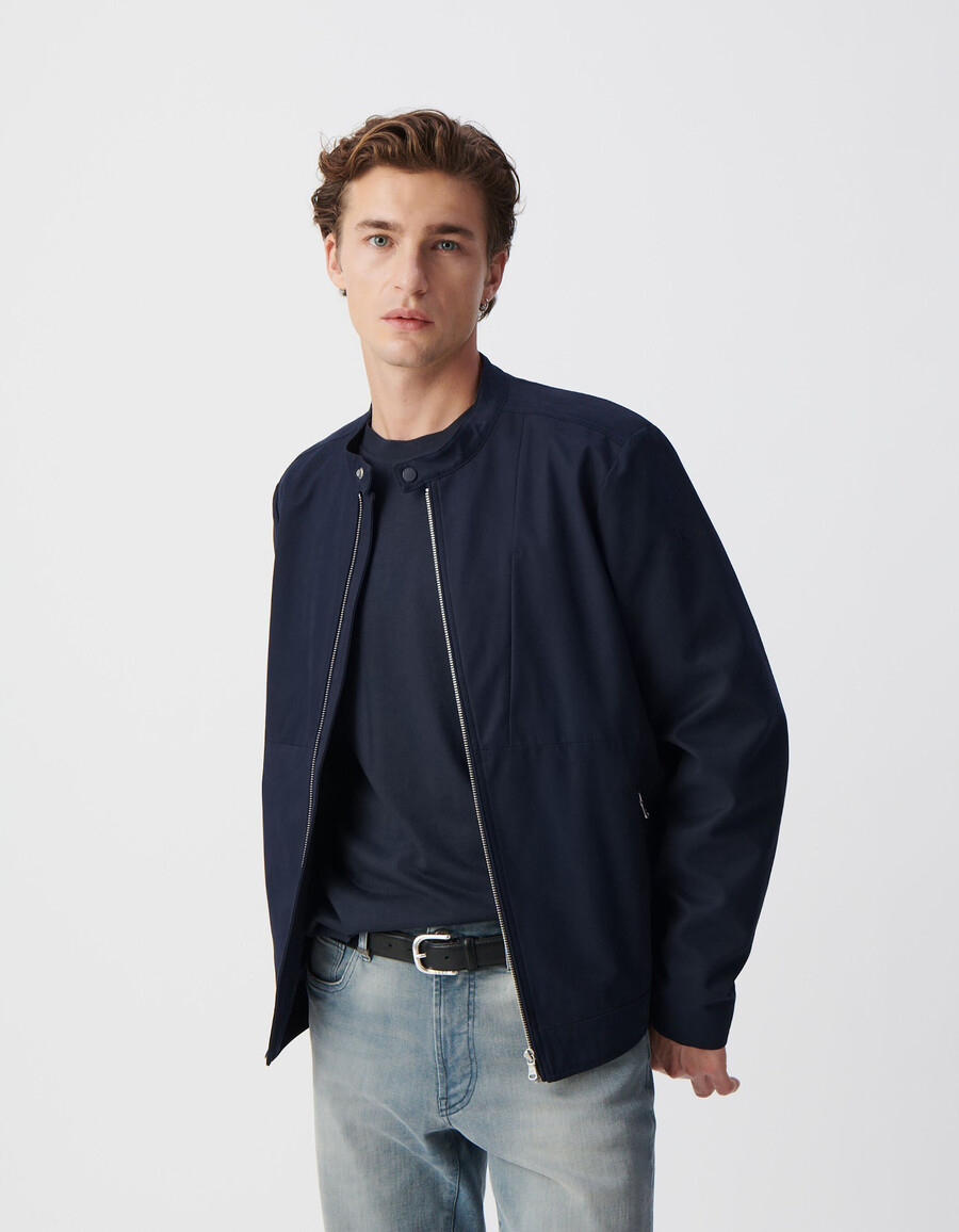 giacca da uomo con colletto con bottoni a pressione blu navy