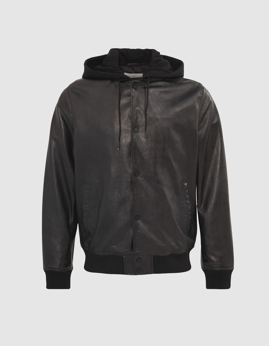 giubbotto bomber in pelle nera da uomo con rivestimento staccabile