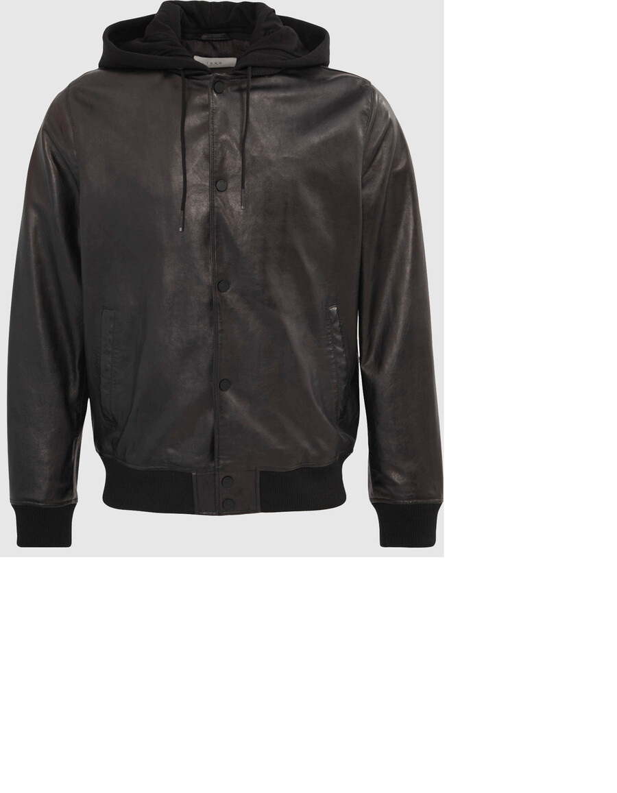 giubbotto bomber in pelle nera da uomo con rivestimento staccabile