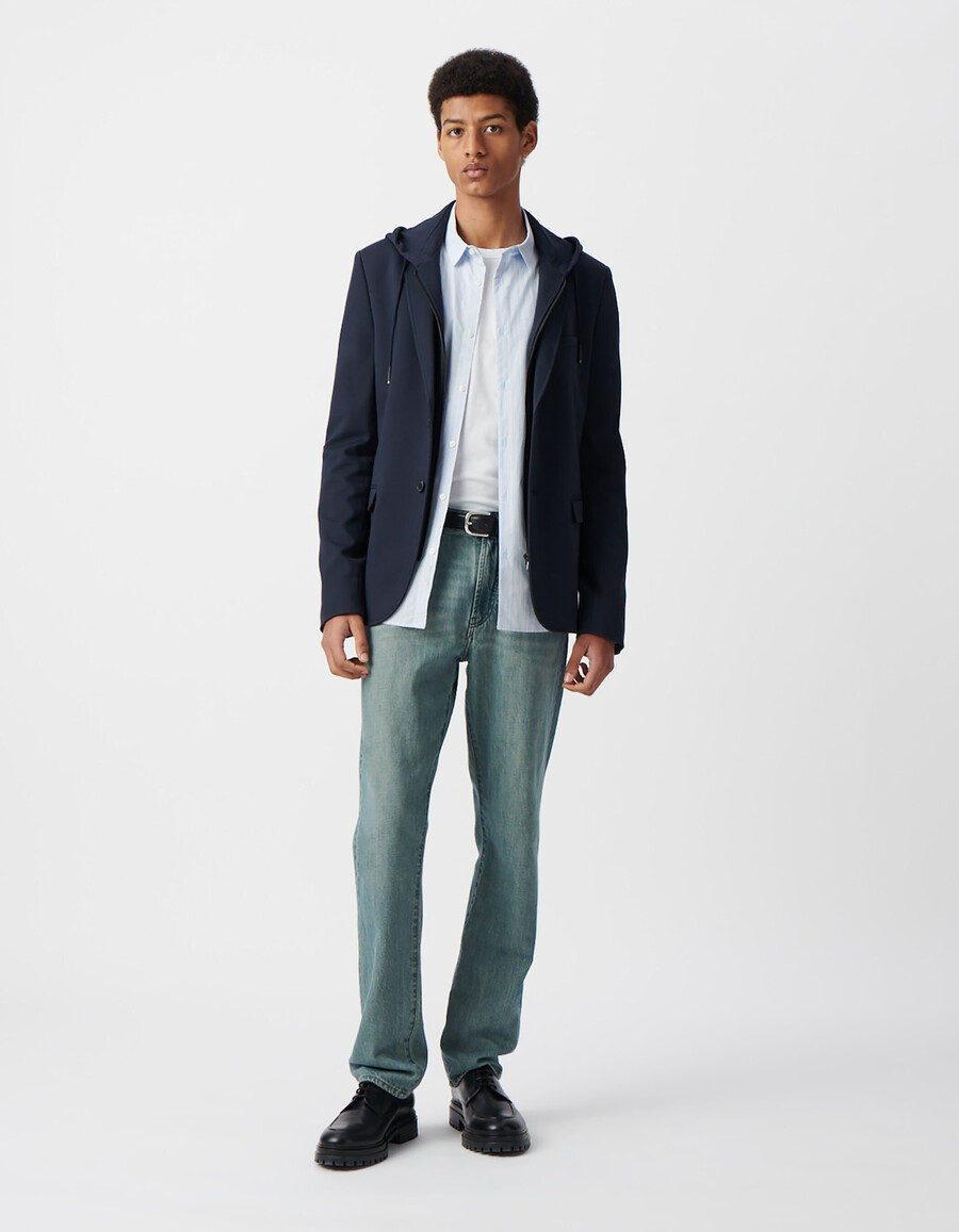 giacca blu navy da uomo con rivestimento rimovibile