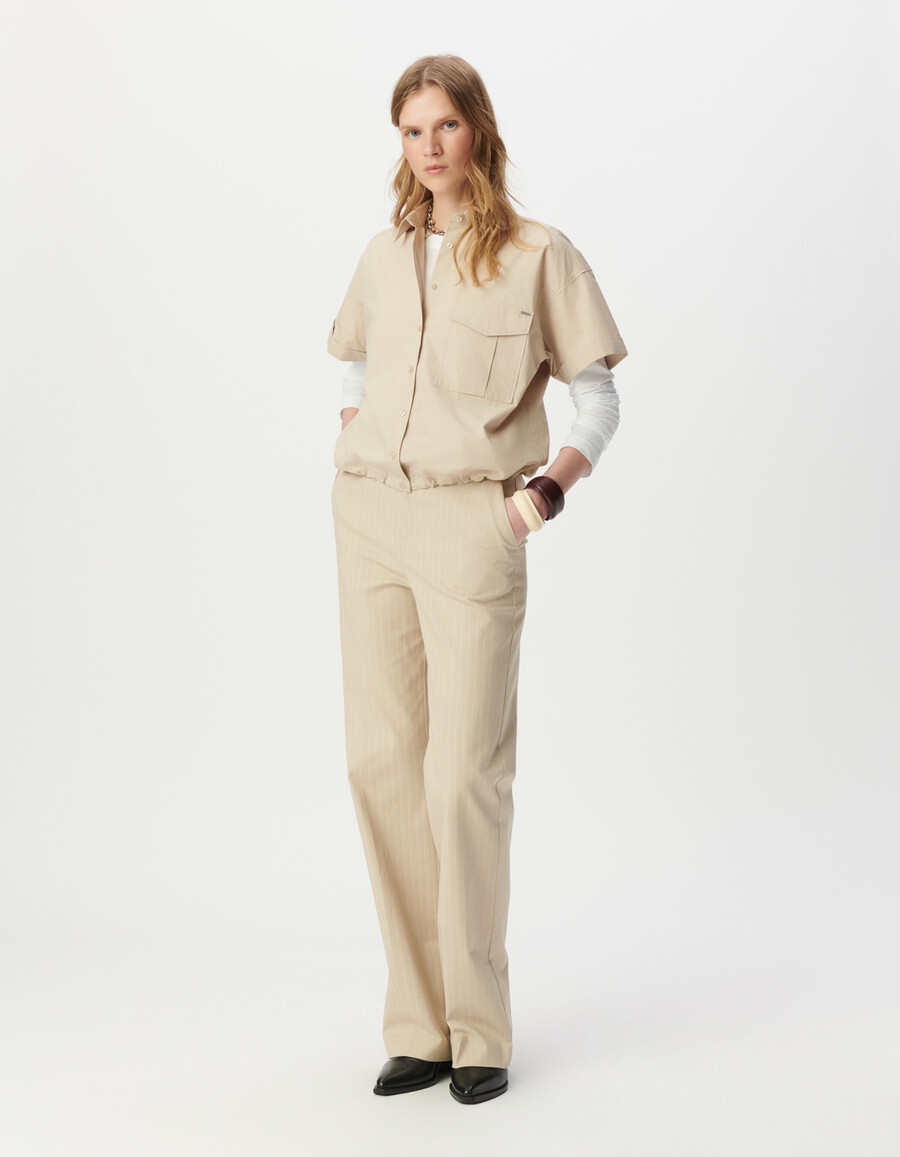 camicia oversize a maniche corte beige da donna