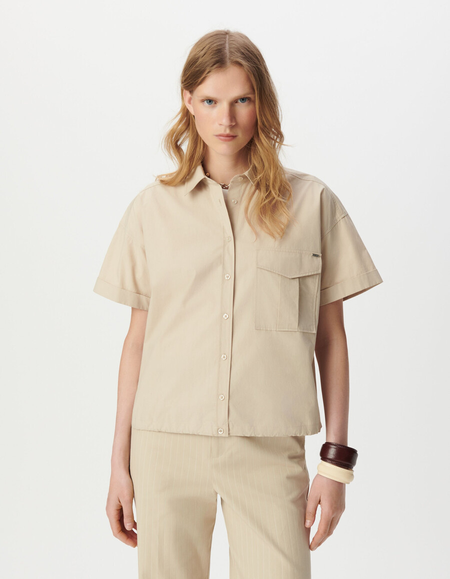 camicia oversize a maniche corte beige da donna