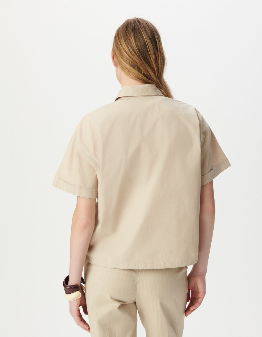 camicia oversize a maniche corte beige da donna