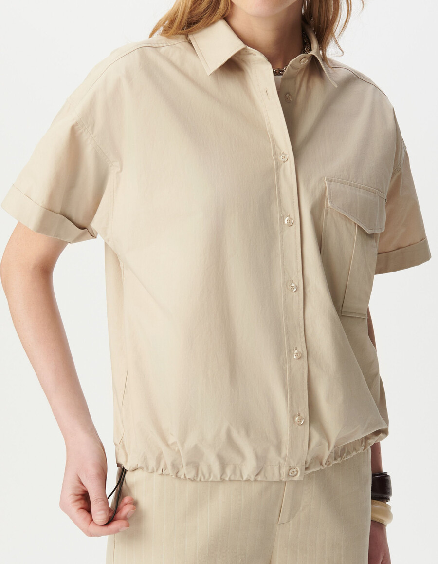 camicia oversize a maniche corte beige da donna