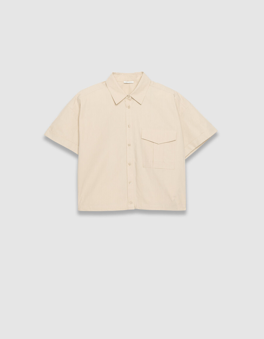 camicia oversize a maniche corte beige da donna