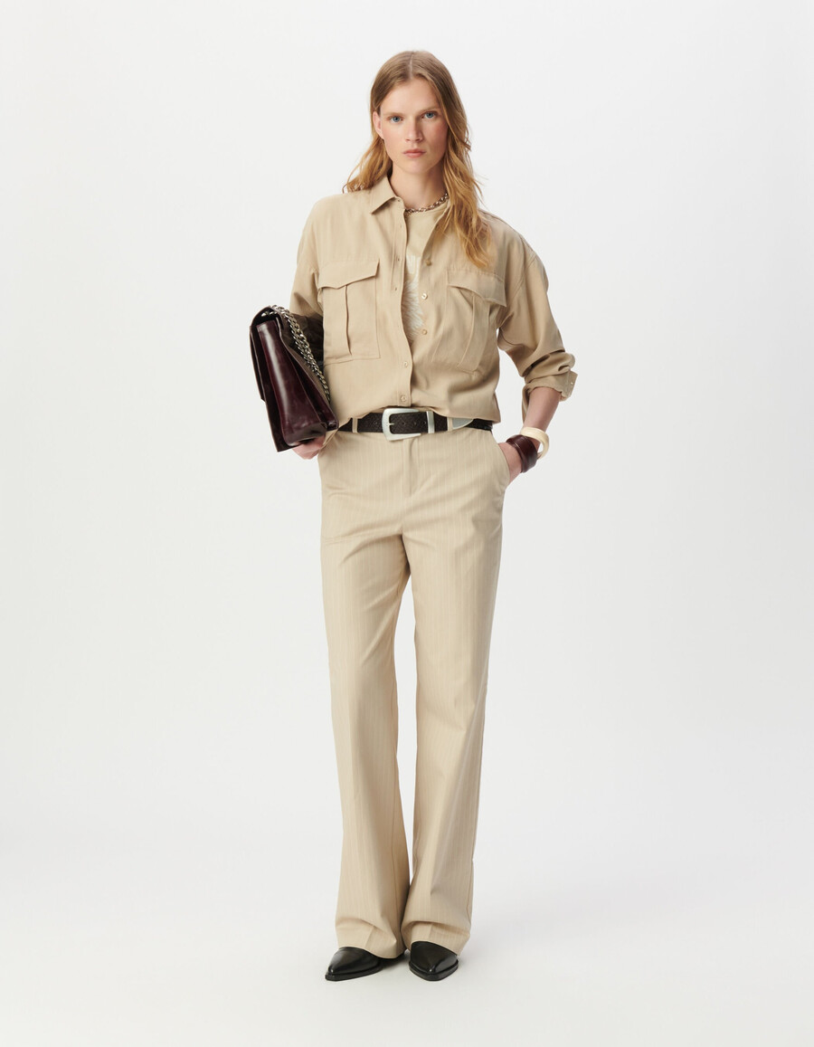 camicia oversize beige da donna con tasche xl