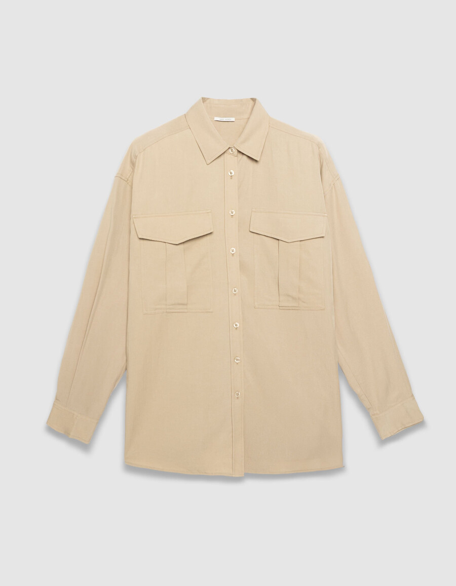 camicia oversize beige da donna con tasche xl