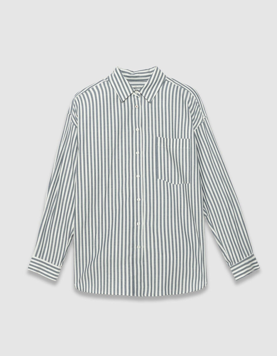 camicia a righe blu e bianche da donna