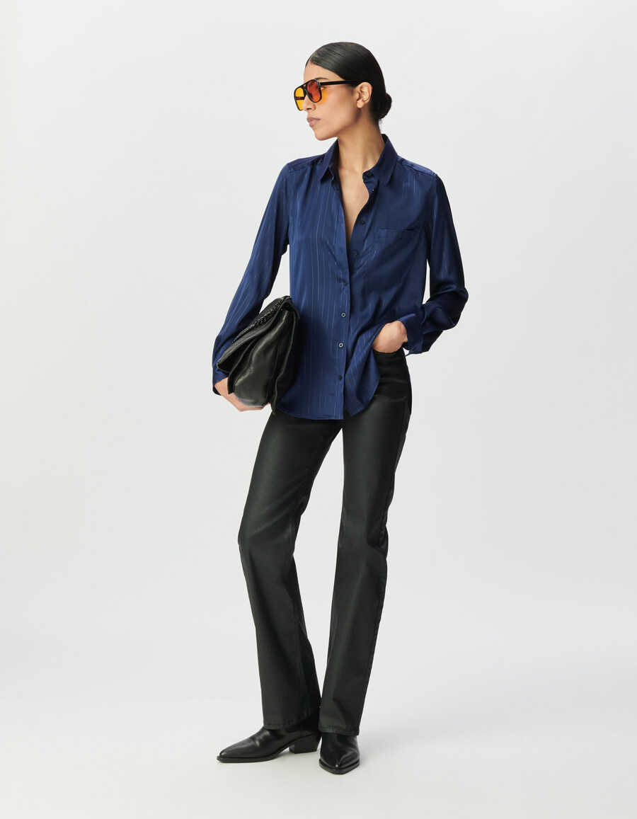 camicia fluida a righe blu navy da donna