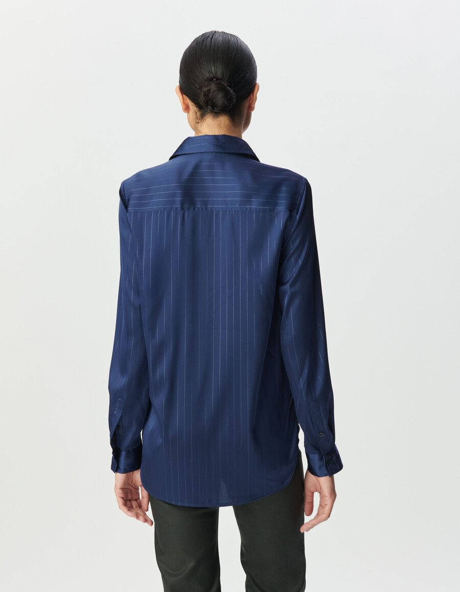 camicia fluida a righe blu navy da donna