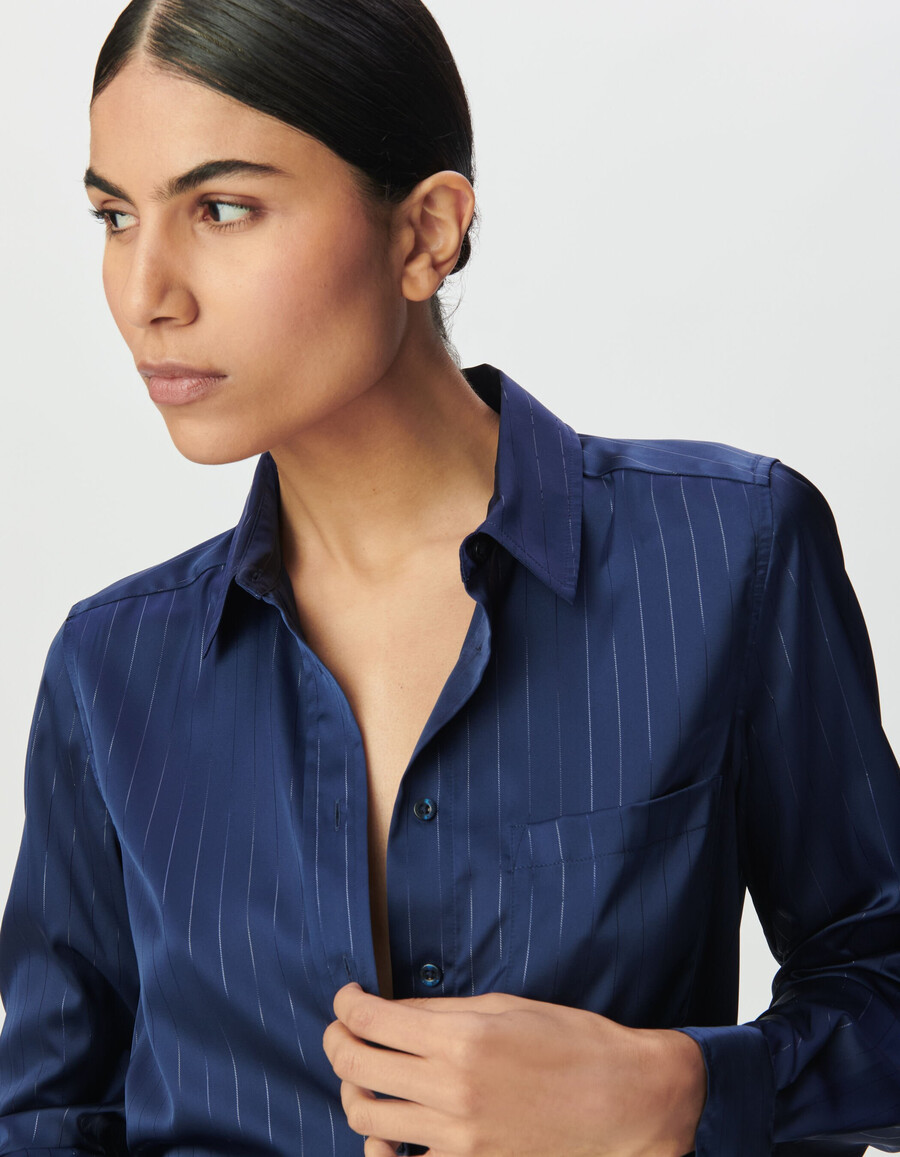 camicia fluida a righe blu navy da donna