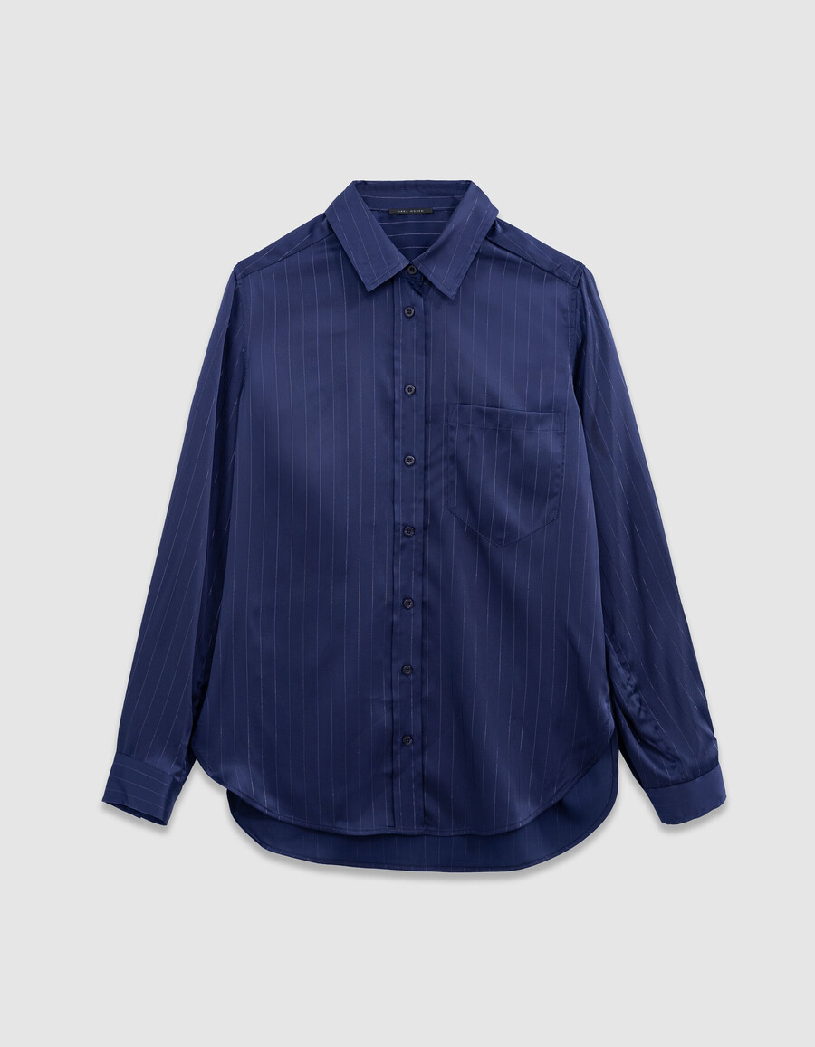 camicia fluida a righe blu navy da donna