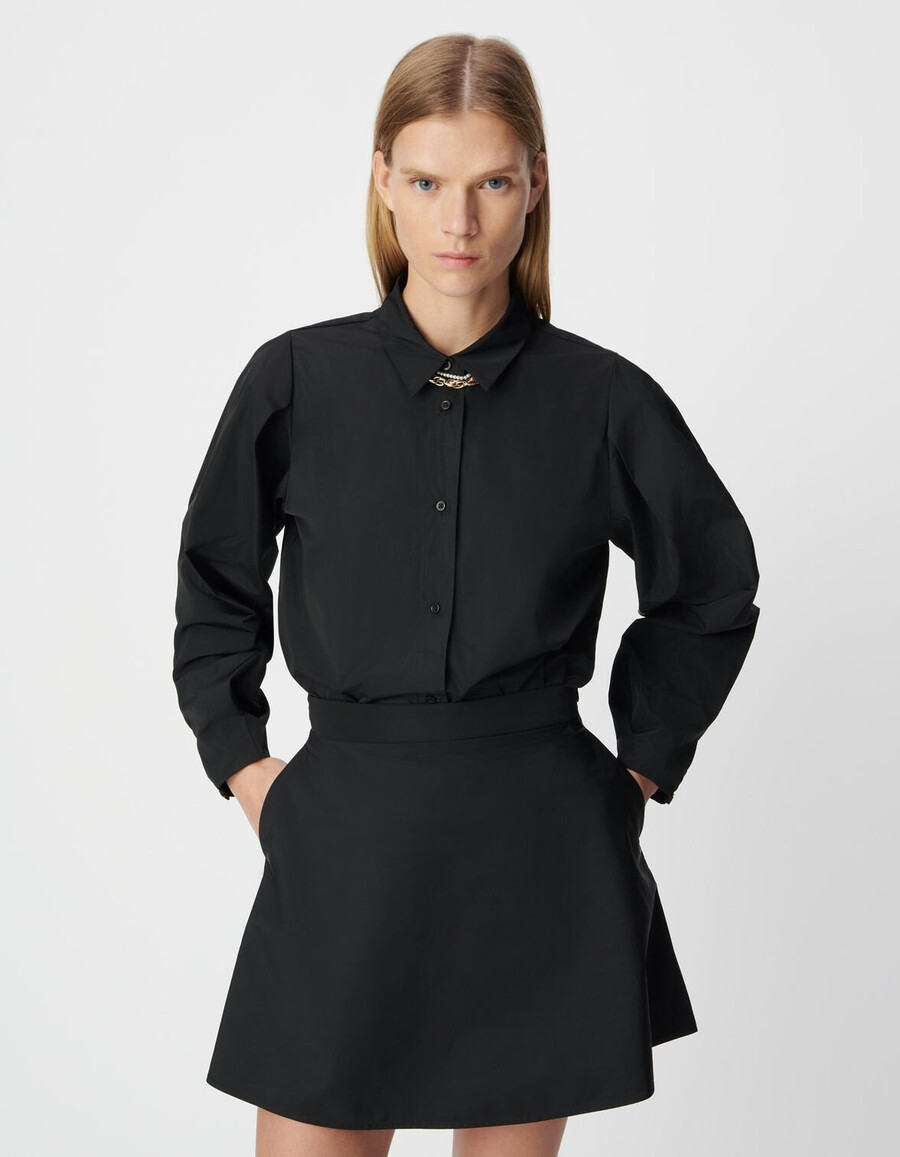 camicia da donna in taffetà di raso nero