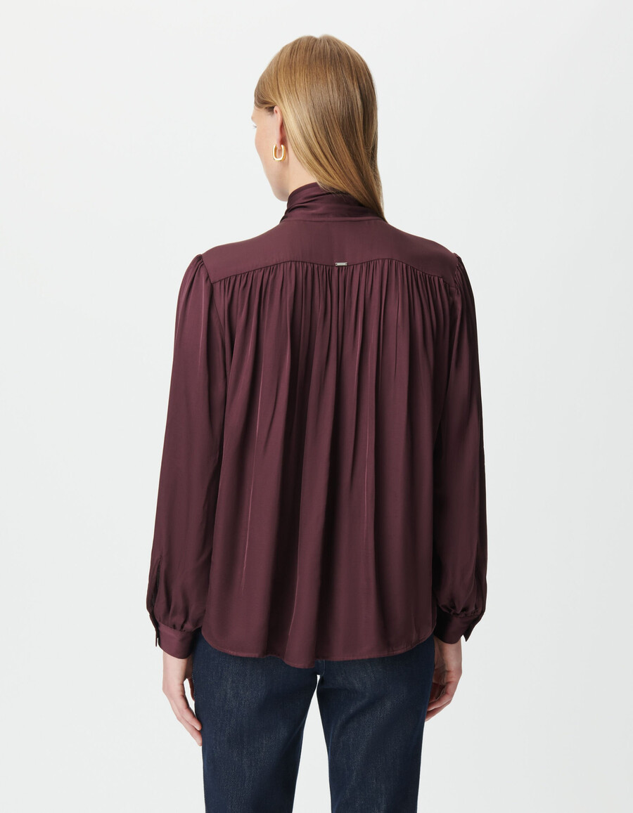 camicia da donna con cravatta in raso bordeaux
