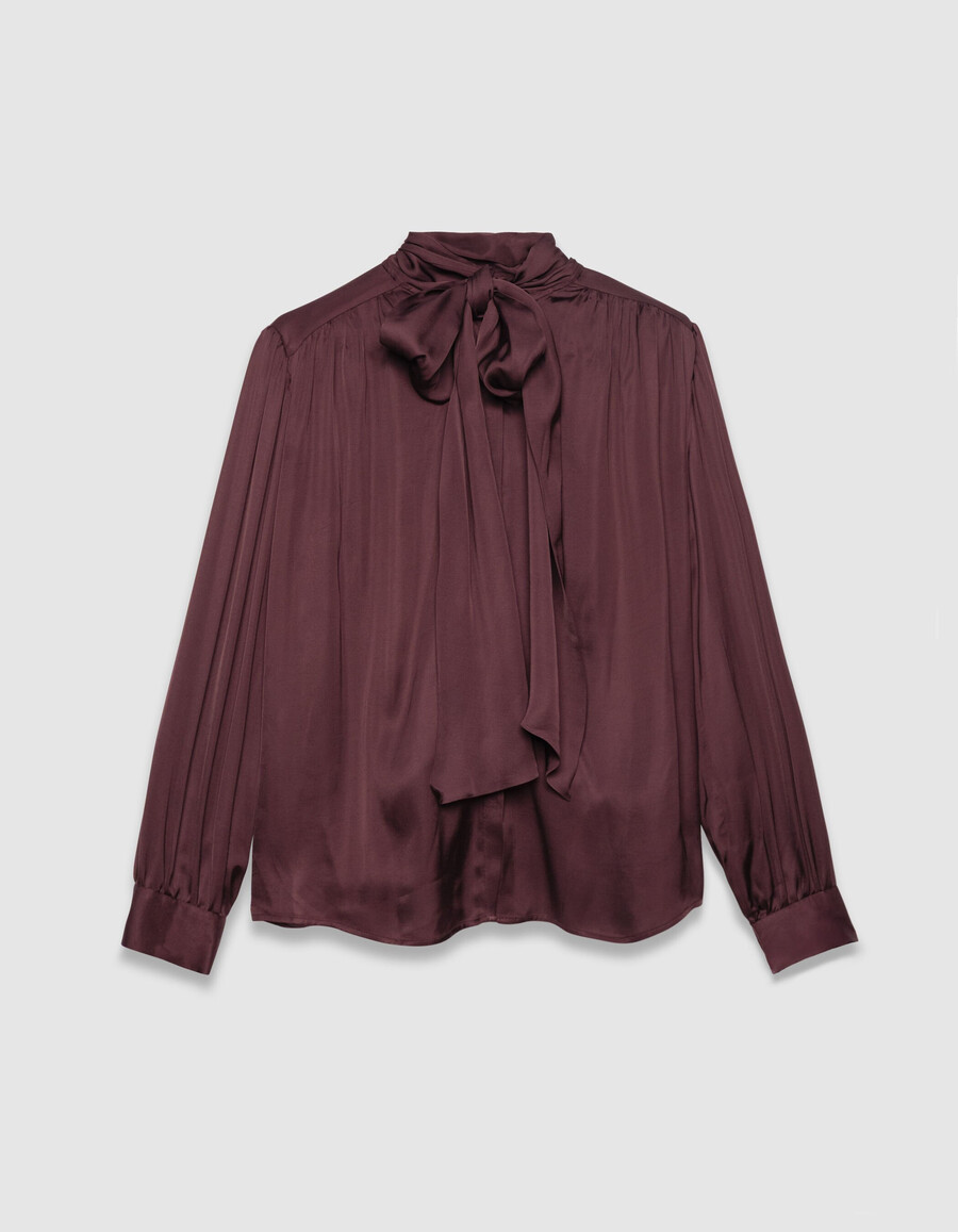camicia da donna con cravatta in raso bordeaux