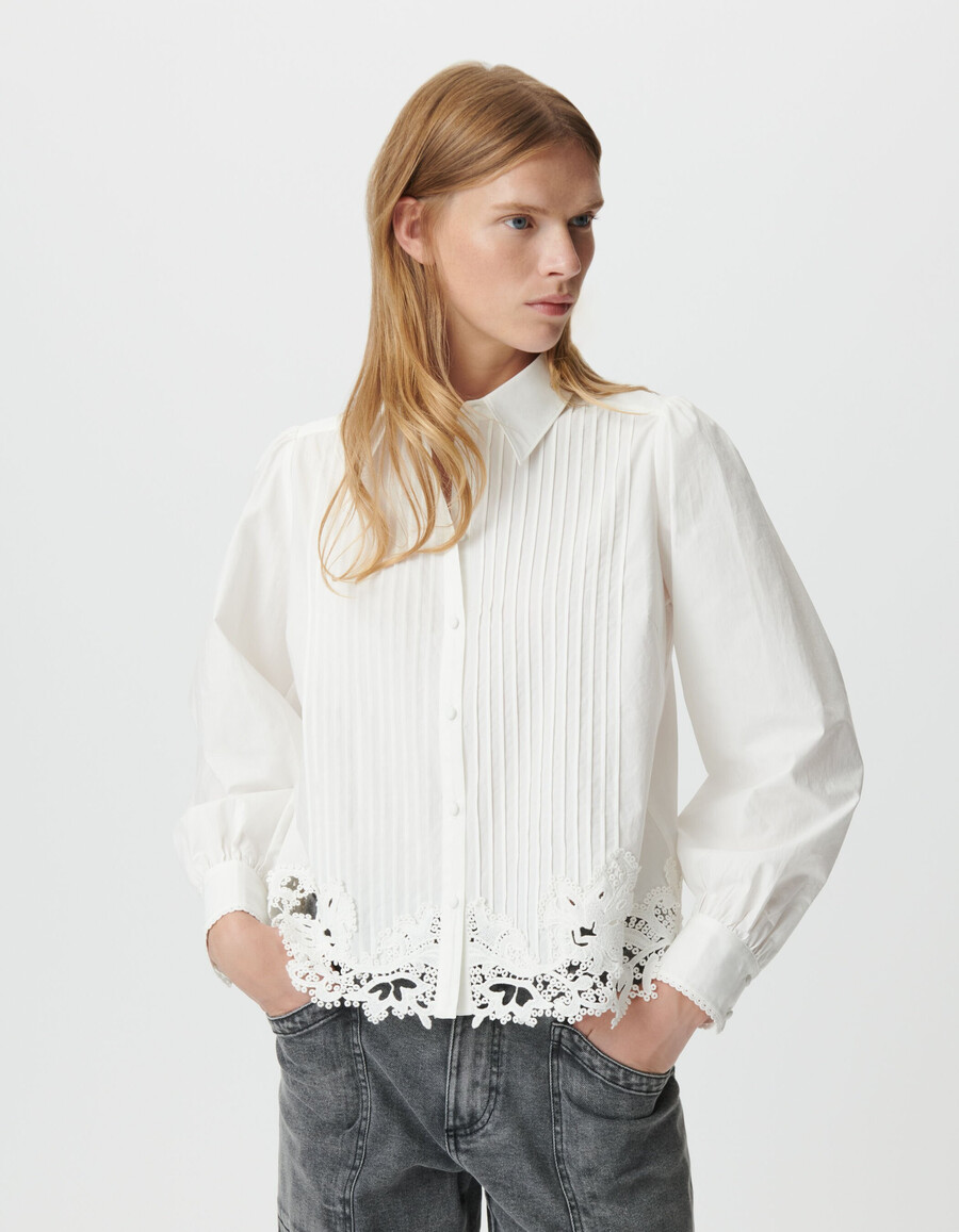 camicia a maniche lunghe in pizzo bianco da donna