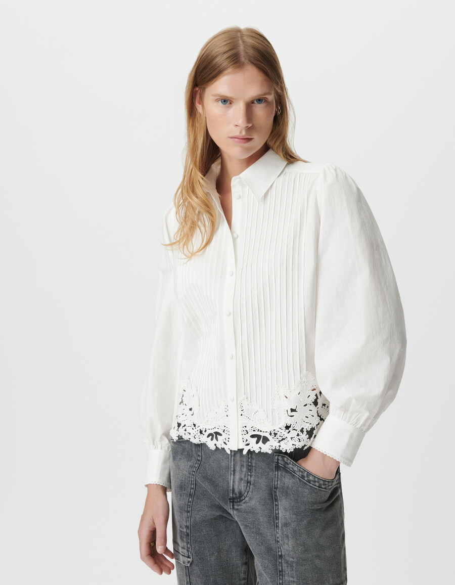 camicia a maniche lunghe in pizzo bianco da donna