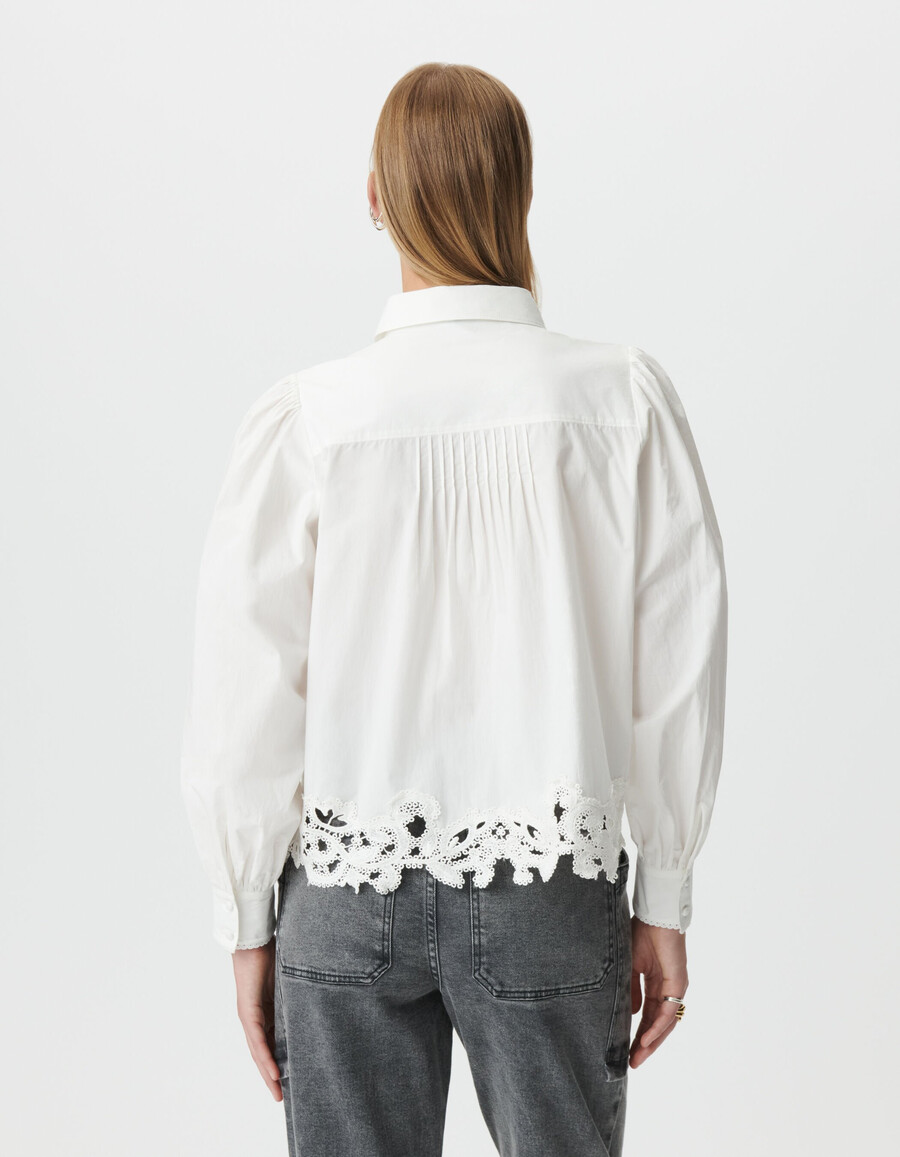 camicia a maniche lunghe in pizzo bianco da donna