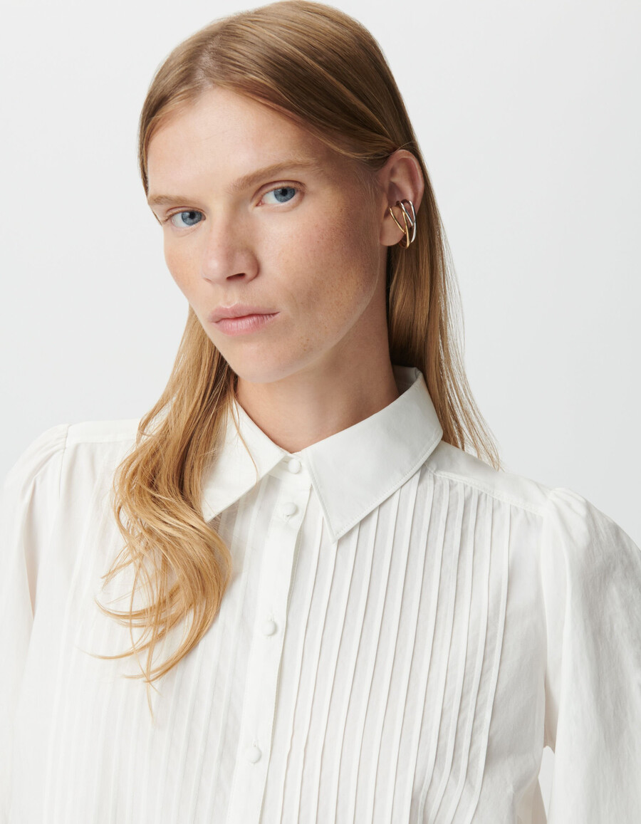 camicia a maniche lunghe in pizzo bianco da donna