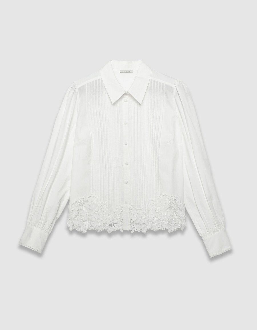 camicia a maniche lunghe in pizzo bianco da donna