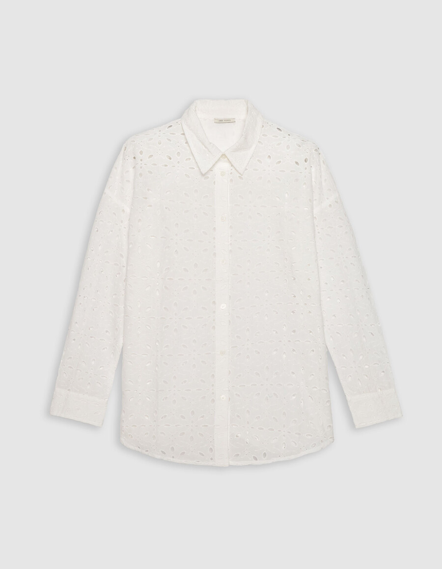 camicia a maniche lunghe con ricamo a occhielli bianchi da donna