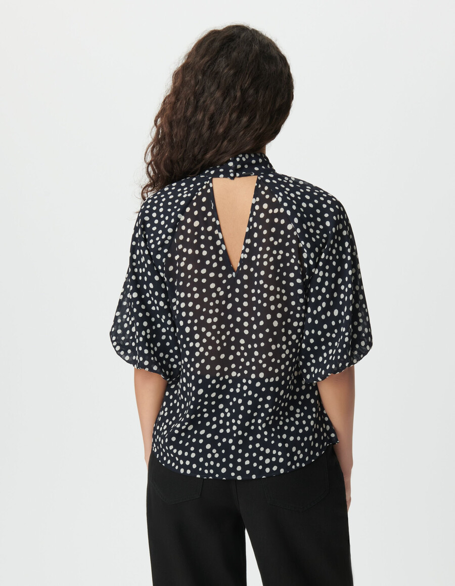 blusa fluida a pois blu navy da donna con maniche a palloncino