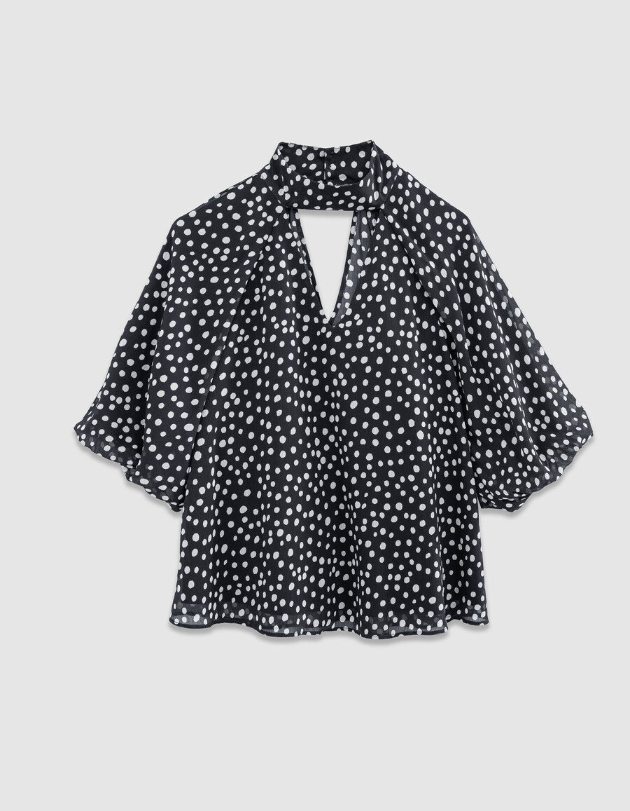 blusa fluida a pois blu navy da donna con maniche a palloncino
