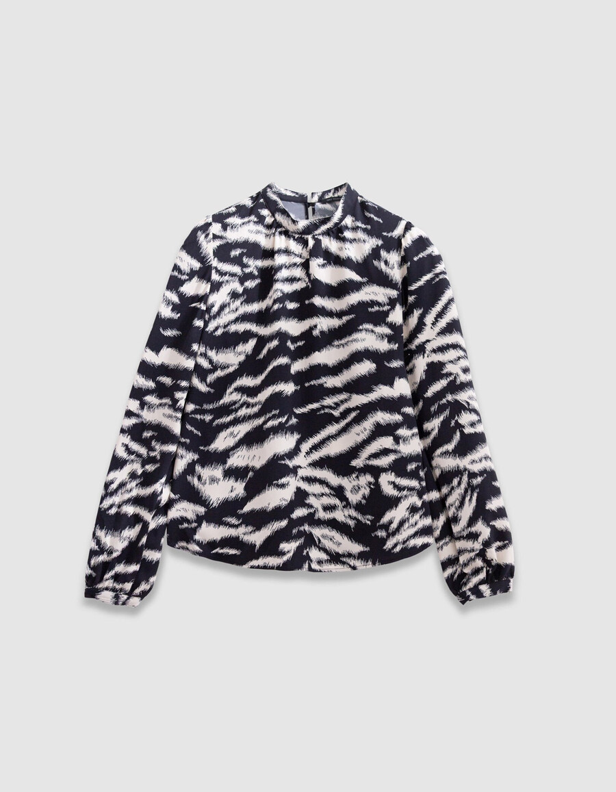 blusa da donna con stampa zebrata nera