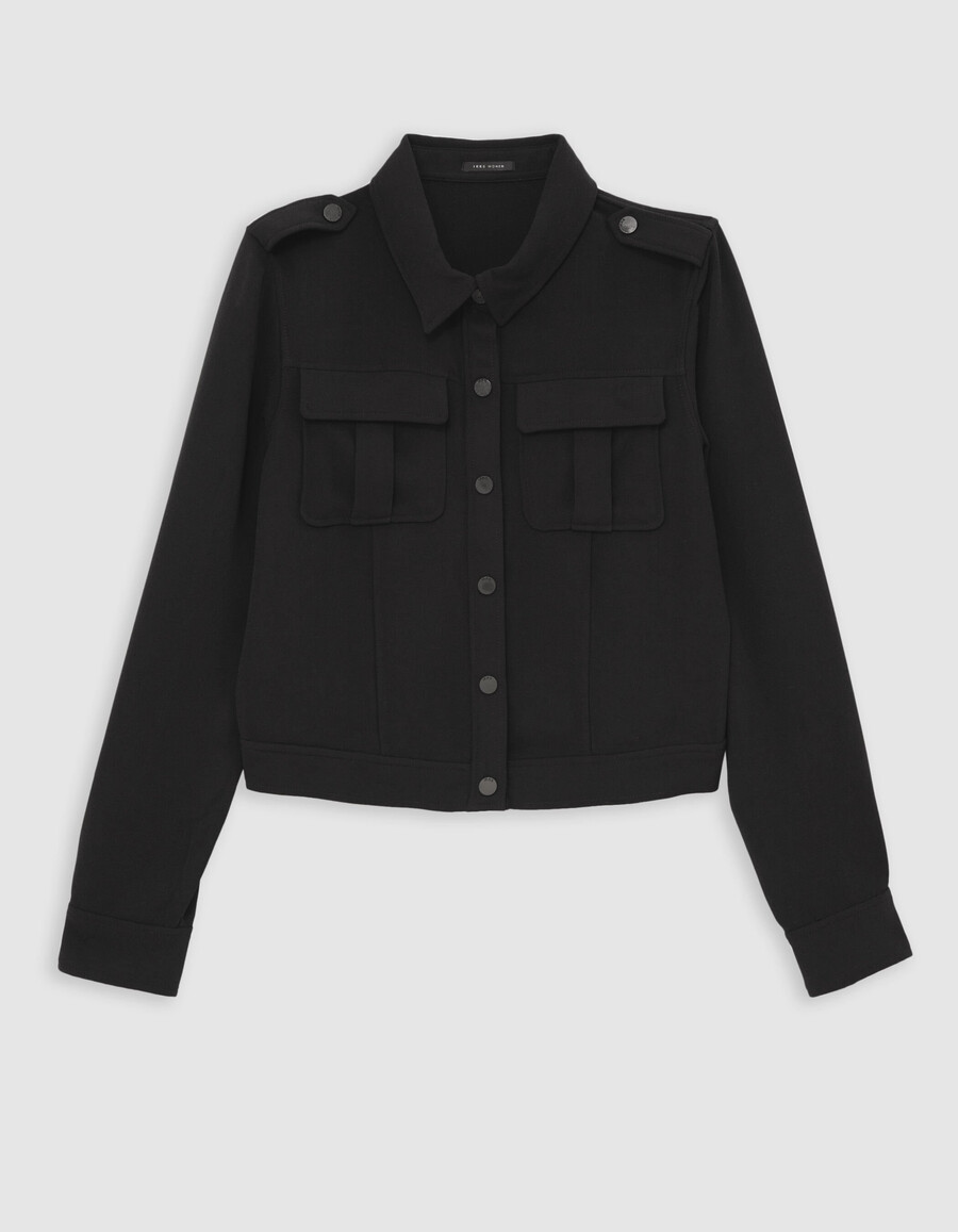 camicia nera corta con tasche a filetto da donna