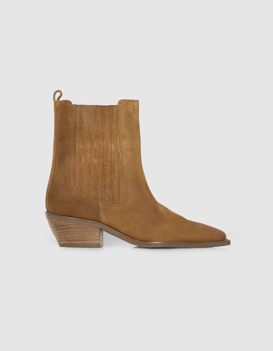 stivali chelsea da cowboy in pelle scamosciata color cammello da donna