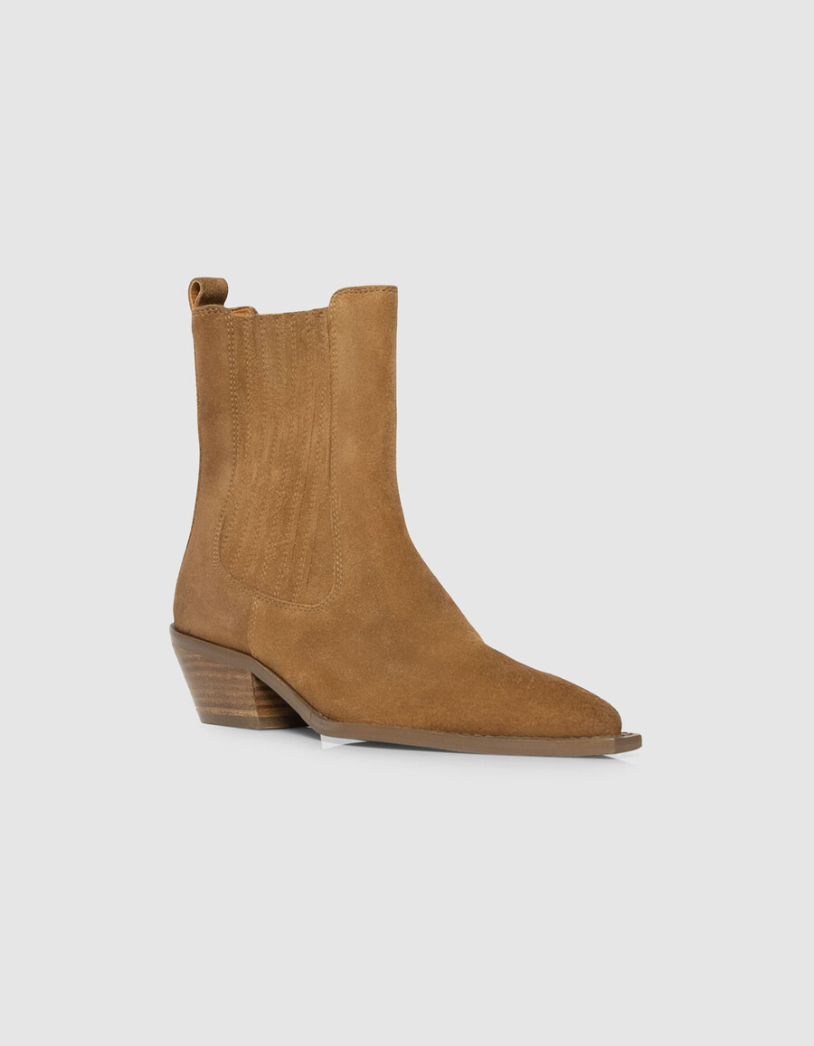 stivali chelsea da cowboy in pelle scamosciata color cammello da donna