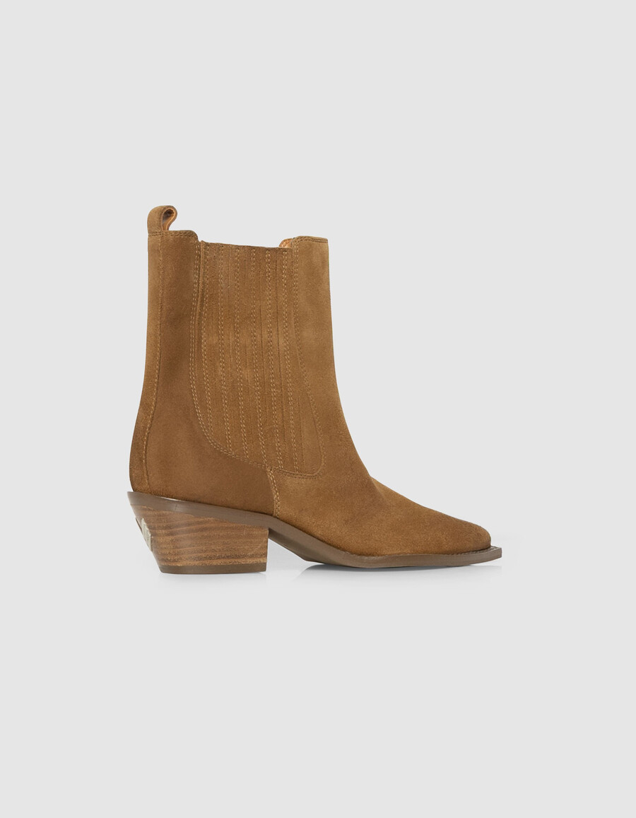 stivali chelsea da cowboy in pelle scamosciata color cammello da donna