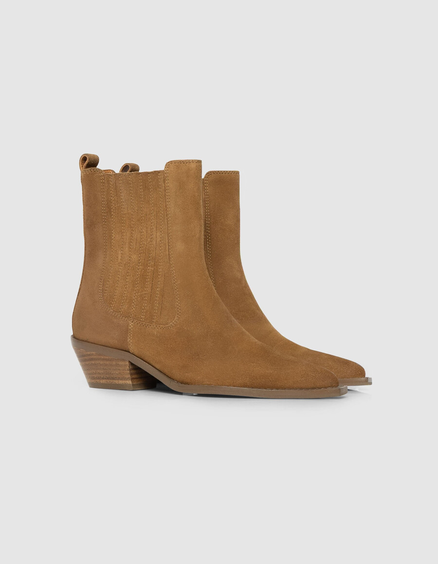 stivali chelsea da cowboy in pelle scamosciata color cammello da donna