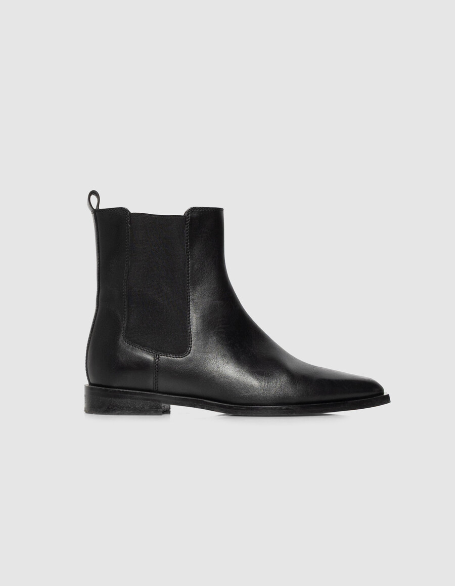 stivaletti chelsea da donna in pelle nera con punta a punta