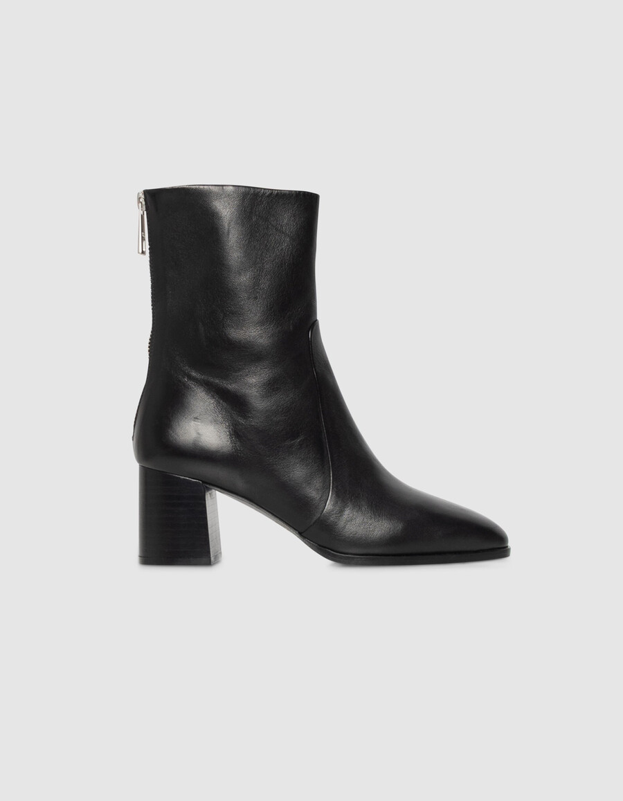 stivali con tacco e cerniera in pelle nera da donna