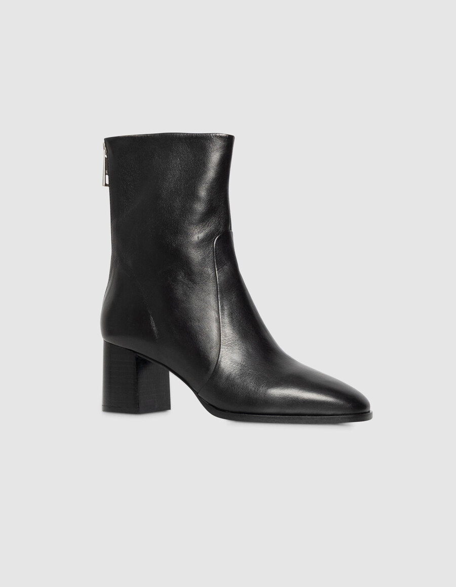 stivali con tacco e cerniera in pelle nera da donna