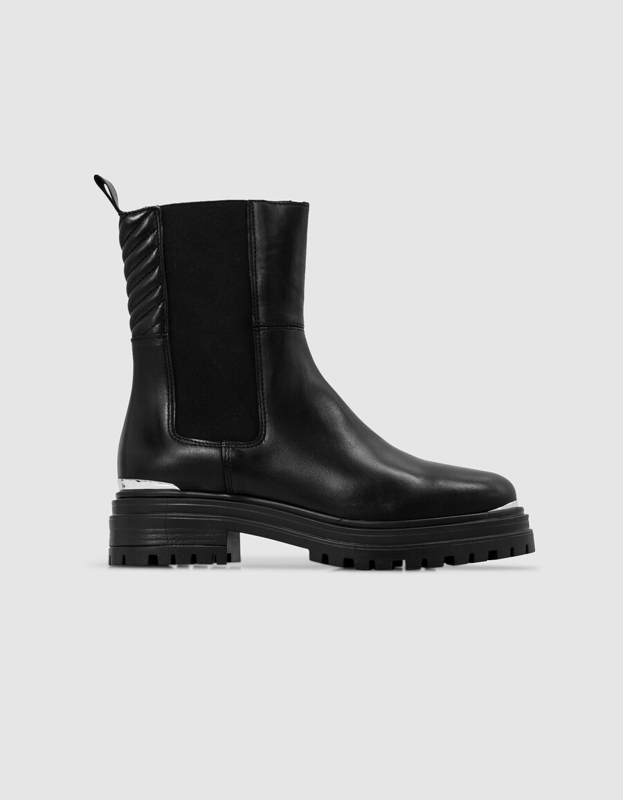 stivali chelsa in pelle nera con fermaglio in metallo da donna