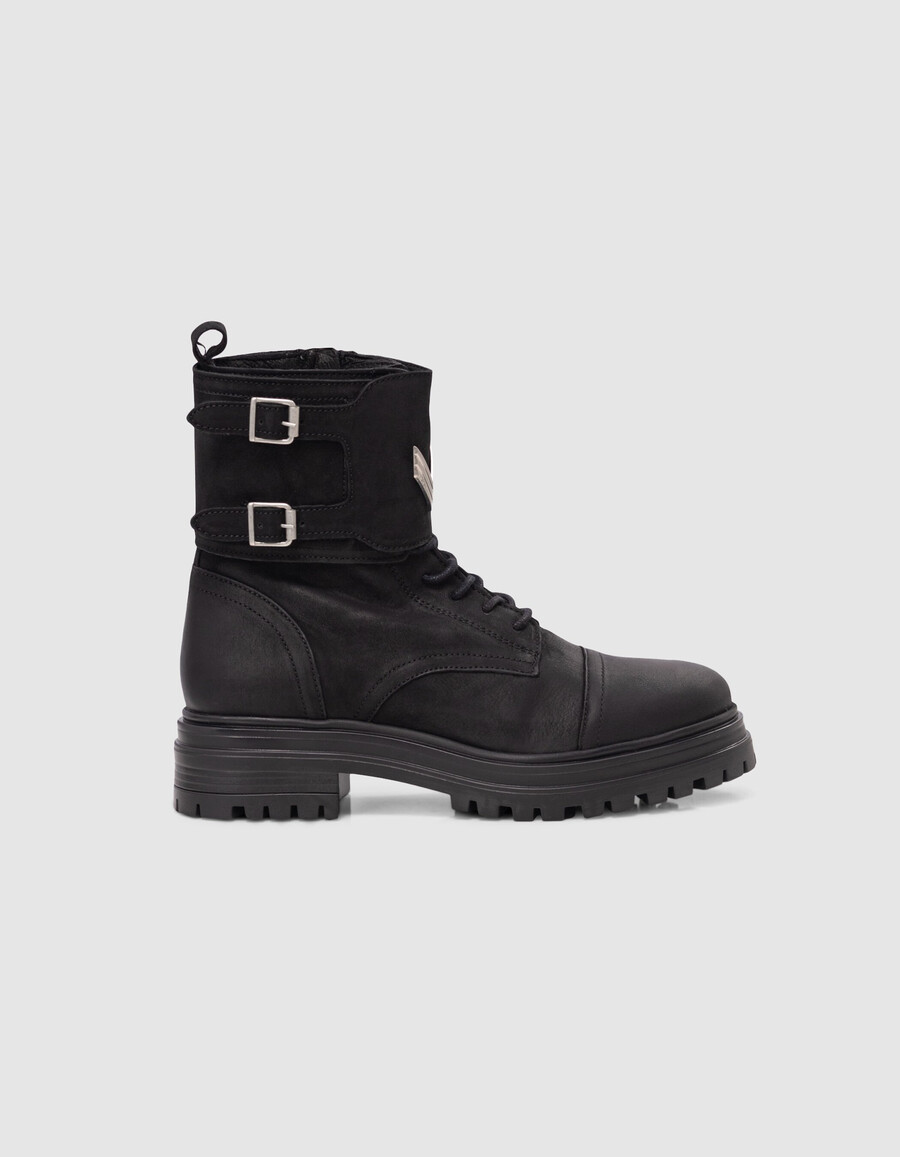 stivali ranger in pelle nabuk nera da donna