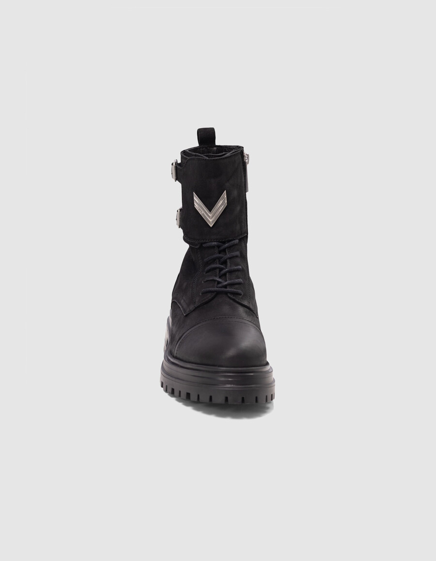 stivali ranger in pelle nabuk nera da donna